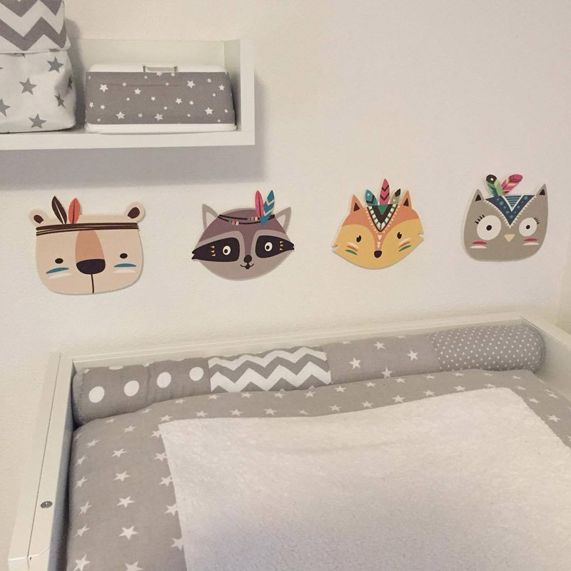 Style nordique enfants chambre ornements dessin animé animaux renard bébé chambre berceau décor enfant dessin animé Animal tête mur décor enfant