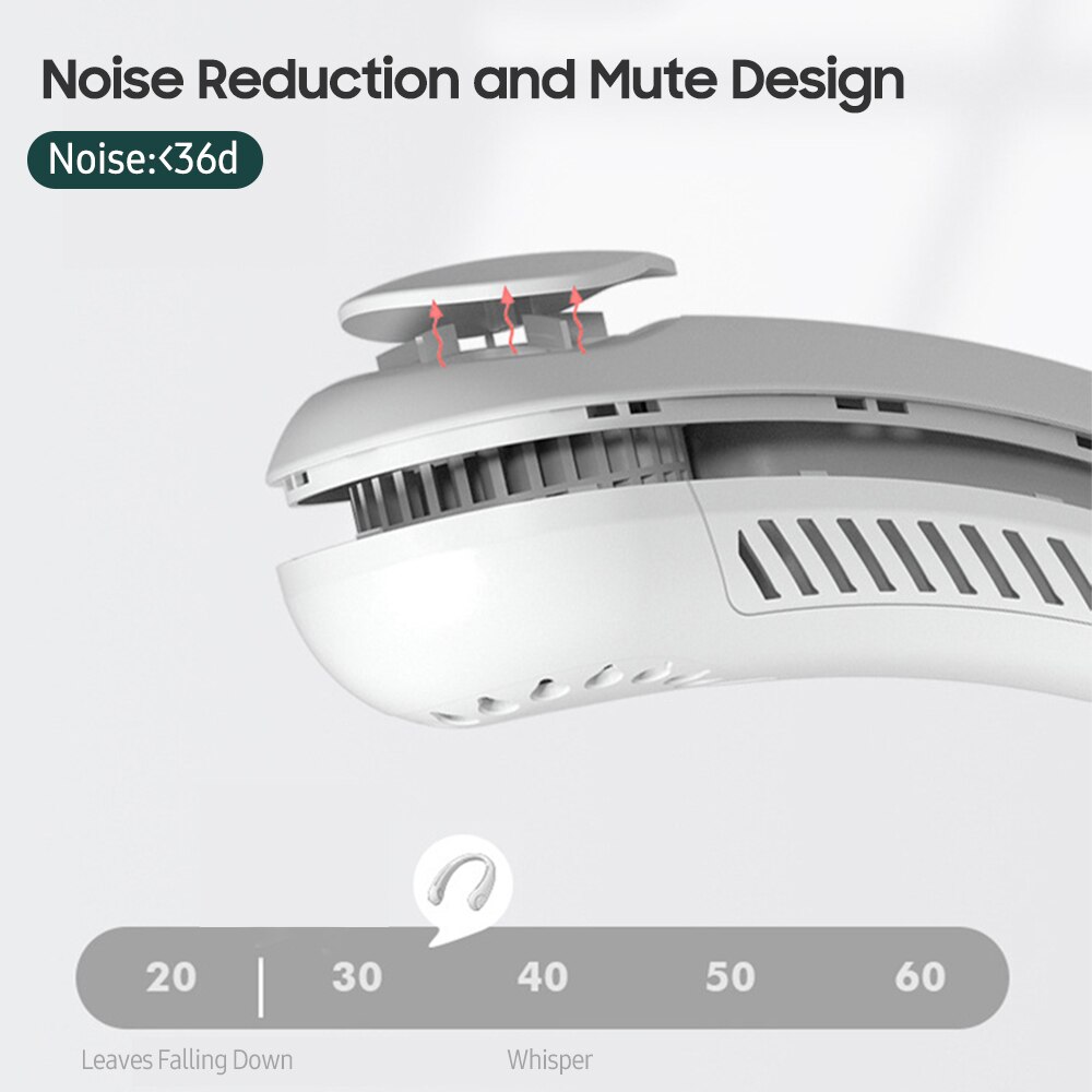Neck Fan Rechargeable Bladeless Wearable Cooling Head Fan 3-Speed 1800mAh Battery Personal Fan U-shape Air Fan Hands Free