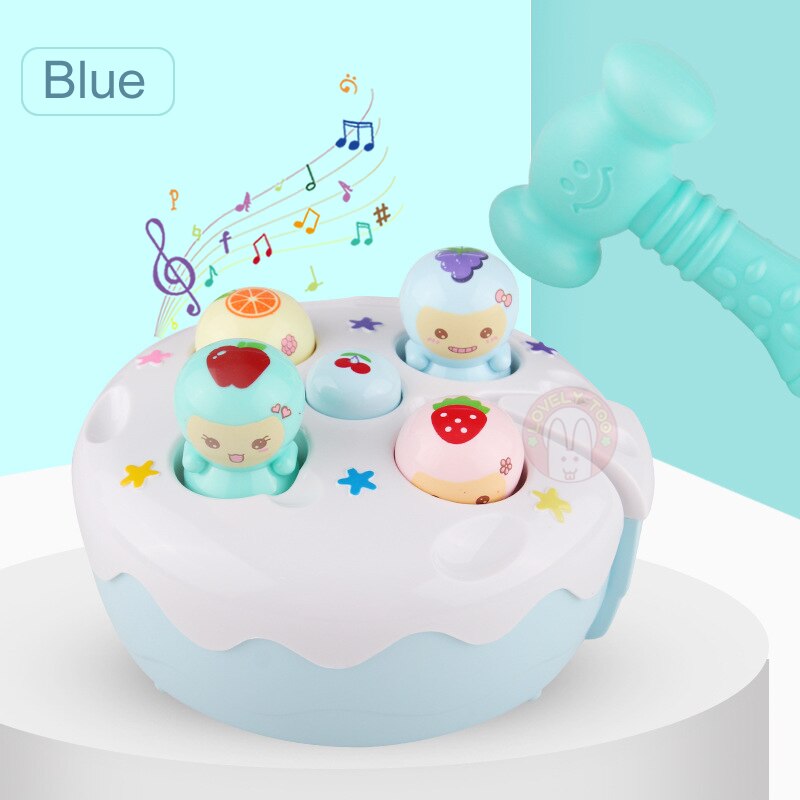 Baby hammer legetøj børn musik støj maker forælder-barn interaktivt legetøj børn tidligt lærende pædagogisk spil til 1 år gammel: Blå med kasse