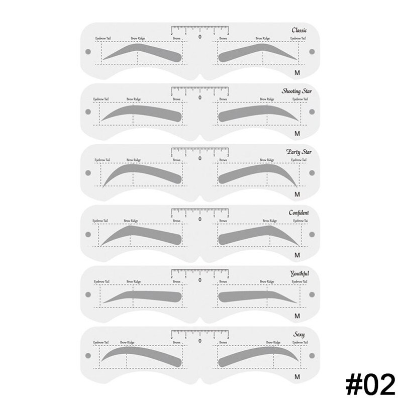 6Pcs/set Eyebrow Stencil Card Template Eyebrow Sticker Tool Draw Perfect Eyebrows Makeup Drawing Guide Tool: M