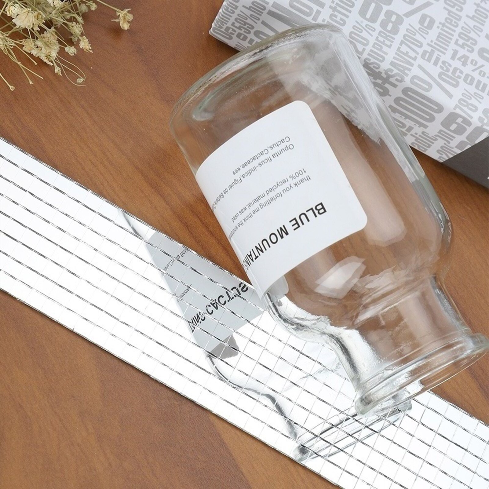 15x10cm Self-adhesive Mosaic Mirror Wall Sticker DIY Ball Light Background Wall Stitching Decorative Patch