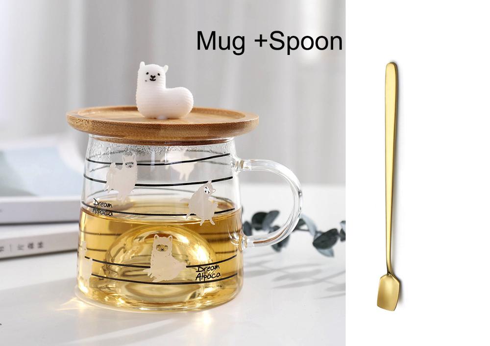 Leuke 3D Alpaca Glas Mok Met Bamboe Deksel, hittebestendig Glas Mokken Ochtend Mok Melk Koffie Thee Ontbijt Cup Voor: 08