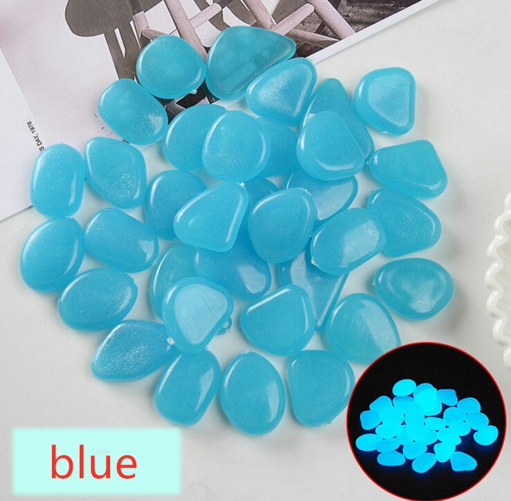 Pedras coloridas que brilham no escuro, pedrinhas luminosas para decoração de jardim, áreas externas, aquários, pedrinhas para decoração, 50 peças: blue