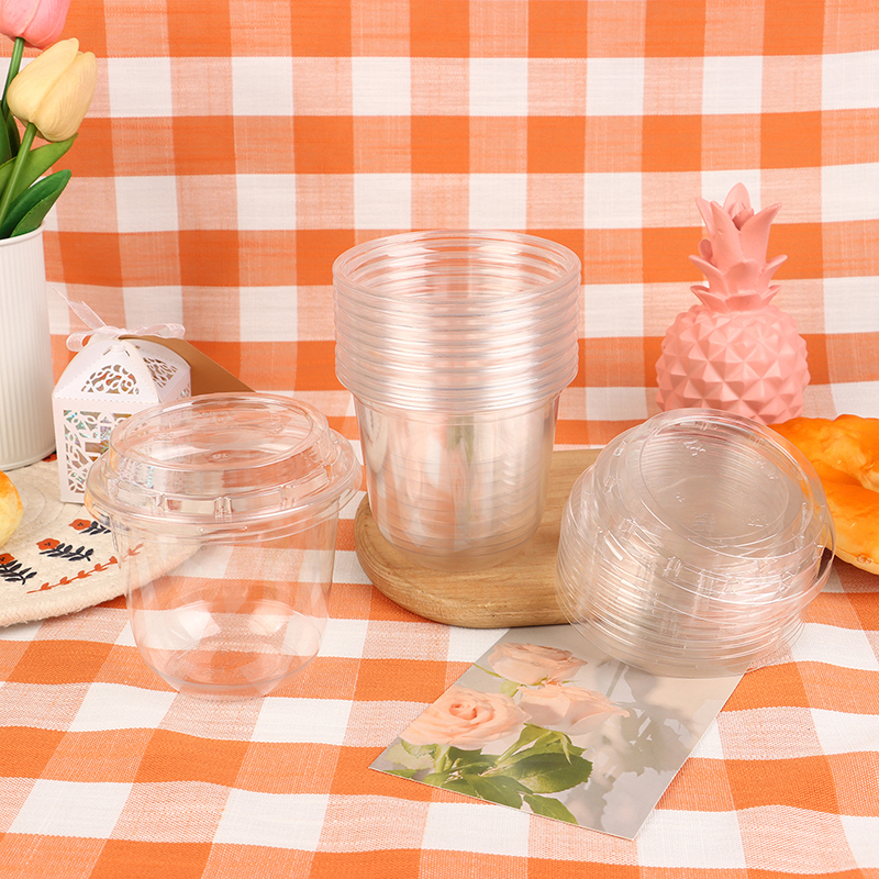 10 stk 10oz engangs moussekopper til kake med lokk, klare plastbokser, iskrem, dessert, piknik, pudding, gelé, dessert, yoghurtkopper
