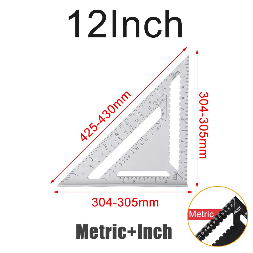 Folding Triangle Squares Ruler Positioning Angle Woodworking Tool Aluminum Alloy 2-in-1 Extendable Layout With Base Goniometer: 12inch white