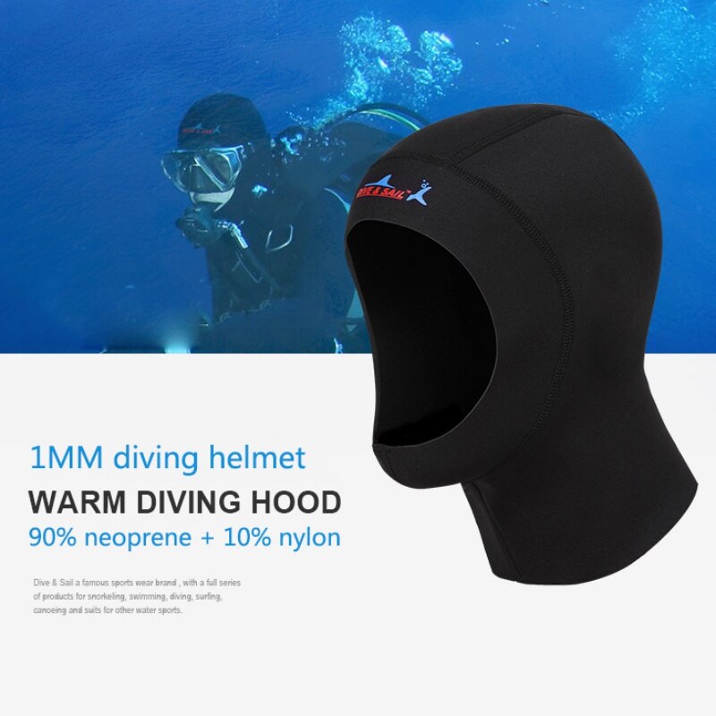 Gorro de buceo de 1mm, protección en neopreno, gorro de natación para el pelo con hombro, sombrero de equipo de esnórquel, cubierta para el cuello, traje de baño cálido