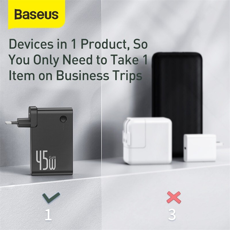 Baseus 2 In 1 Power Bank 10000Mah Gan Charger 2 In 1 Pd Qc 3.0 Afc Snel Opladen Usb oplader Voor Iphone Samsung Voor Macbook Pro
