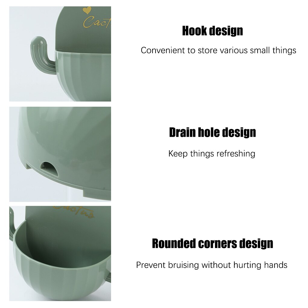 Storage Box Plastic Draining Organizer Wall Mounted Bathroom Container Holder with Hooks Bathroom Organizer