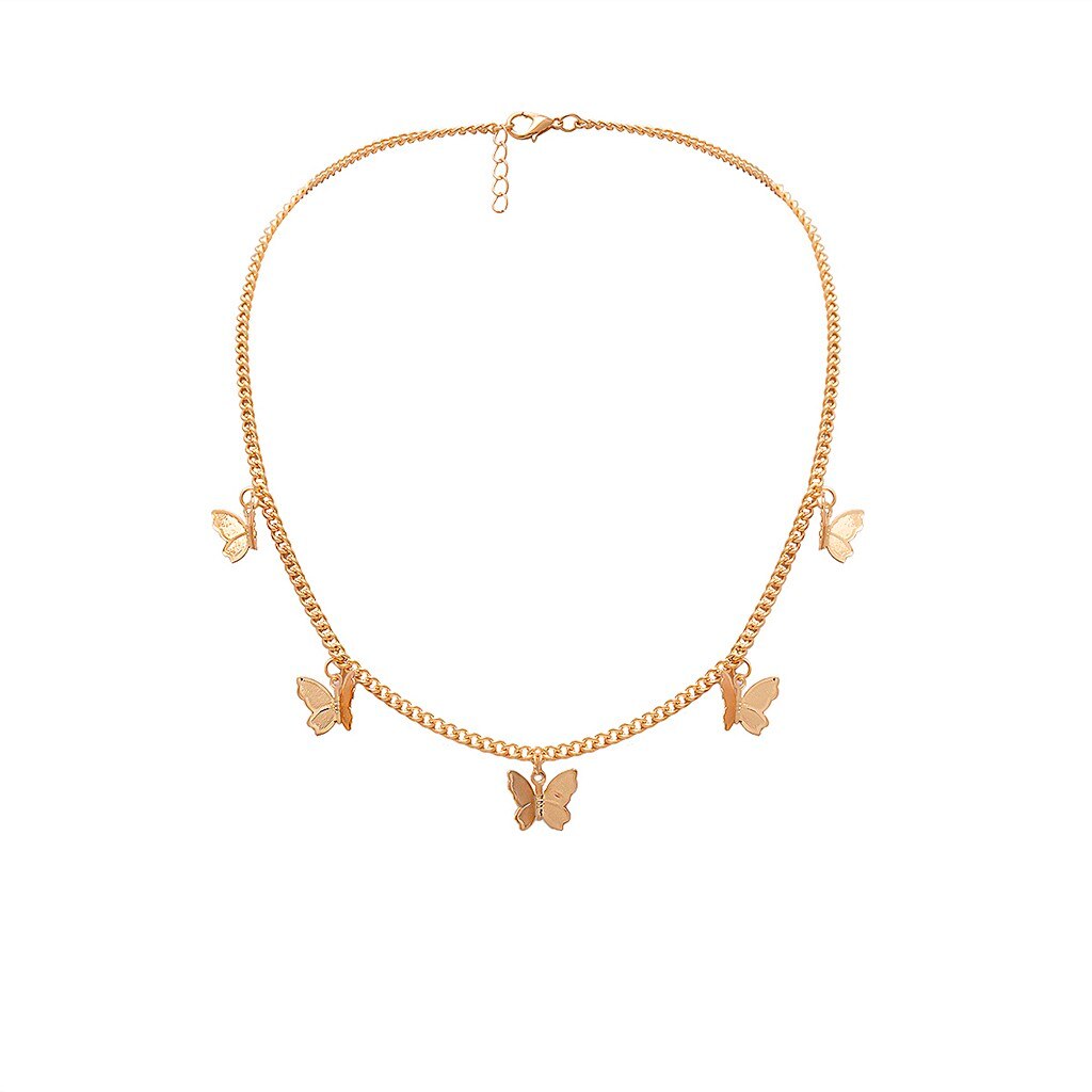 Vintage colgante collar de la mariposa para las mujeres metálico Golden grande collar de cadena de las mujeres de joyas de collares de las mujeres con palo: Gold 
