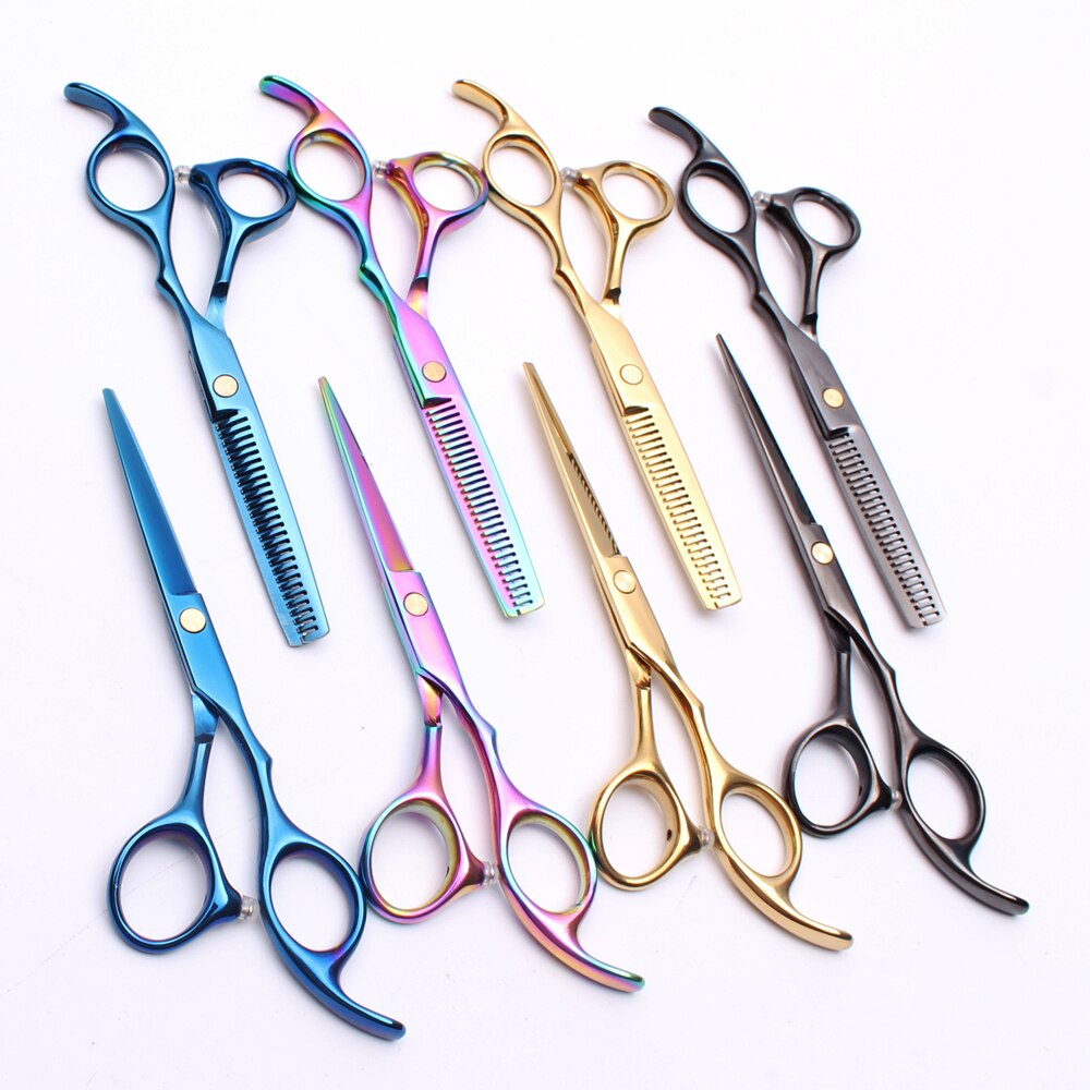 5.5 "16 cm gravure Logo multi-couleur coupe ciseaux amincissant ciseaux coiffure ciseaux cheveux ciseaux Kit C1005