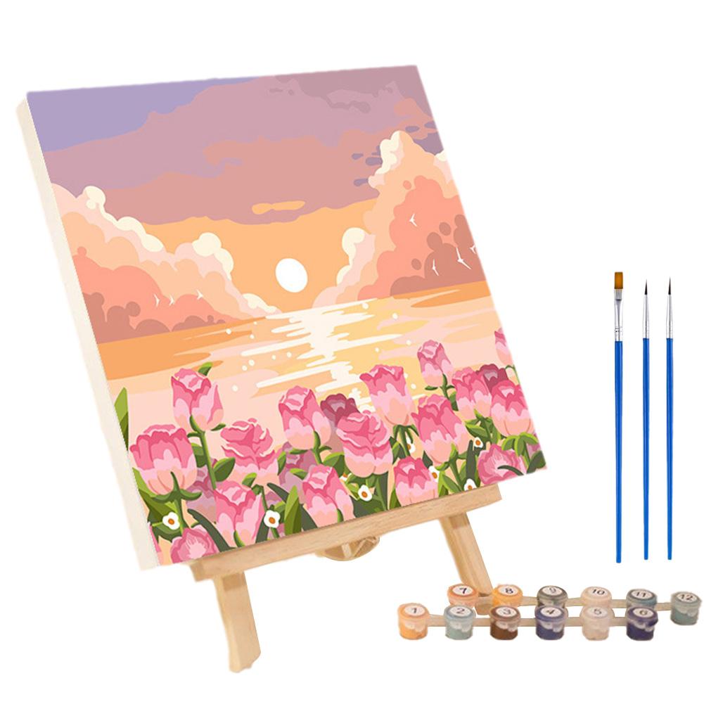 Frame Painting By Numbers Kits Abstract Sunset Landscape Modern Drawing Coloring By Numbers Acrylic Paint For Home Decor: Light Grey