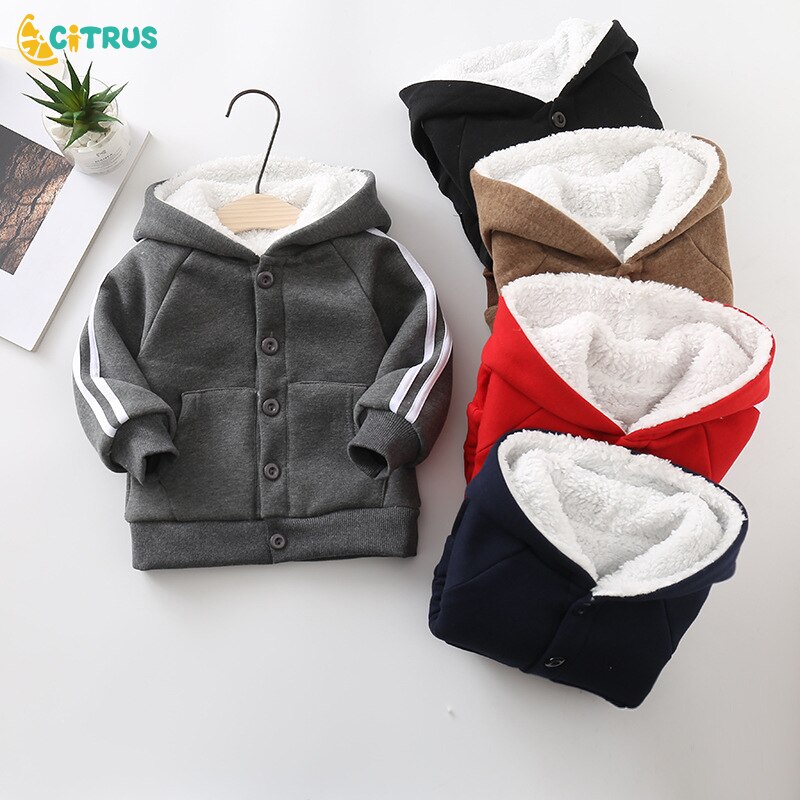 Zitrusfrüchte Herbst Winter Jungen Mädchen Baby Reißverschluss Jacke freundlicher Mit Kapuze Kaschmir Warme Dicke Baby zur Seite fahren Mantel 12-24M