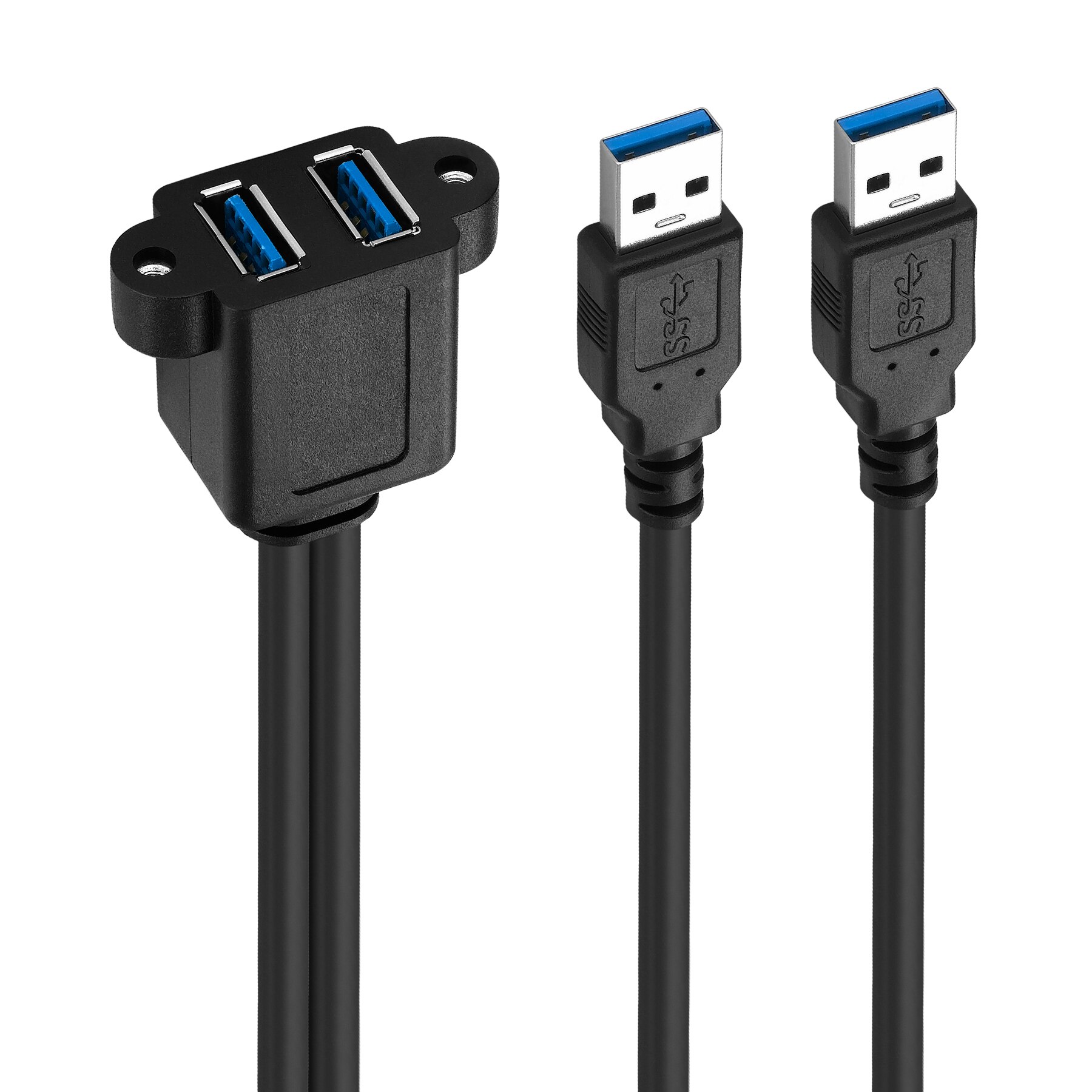 Cavo di prolunga USB 3.0 Bochara doppio USB 3.0 da maschio a femmina intrecciato schermato con montaggio a pannello a vite 50cm