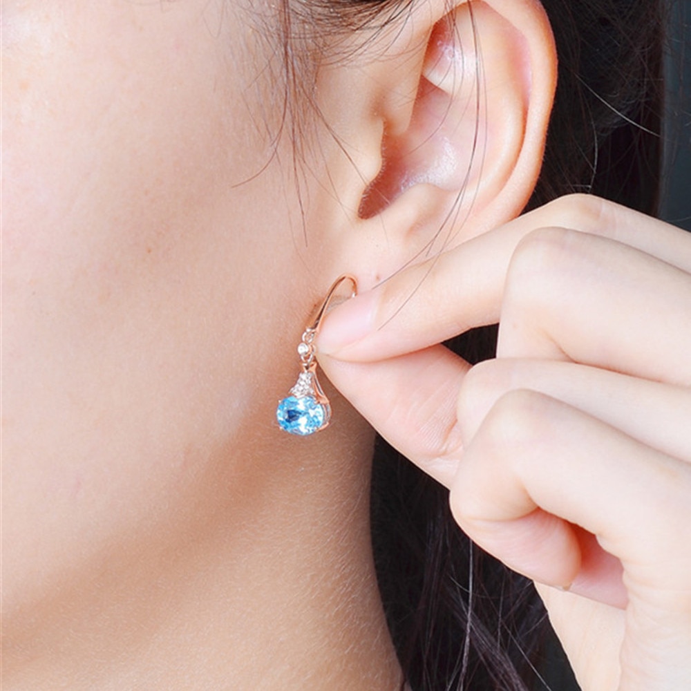 Aquamarijn edelstenen blue Oostenrijkse crystal dangle oorbellen voor vrouwen Rose goud zirkoon diamanten fijne sieraden mode
