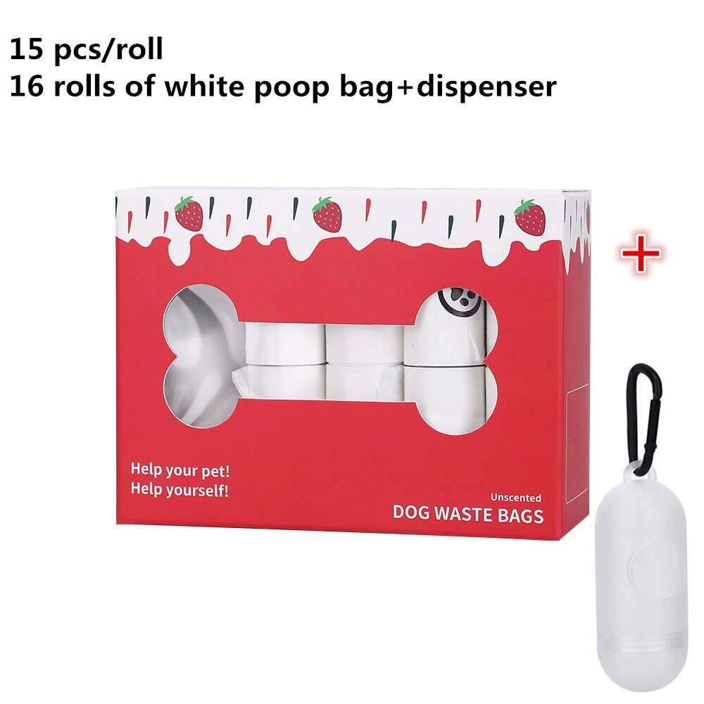 Degradable Pet Poop Bag Portable Garbage Bag Biodegradable Dog Waste Bags Dog walking Supplies Pick-up Dispenser Rounded For Cat: 16 rolls of white
