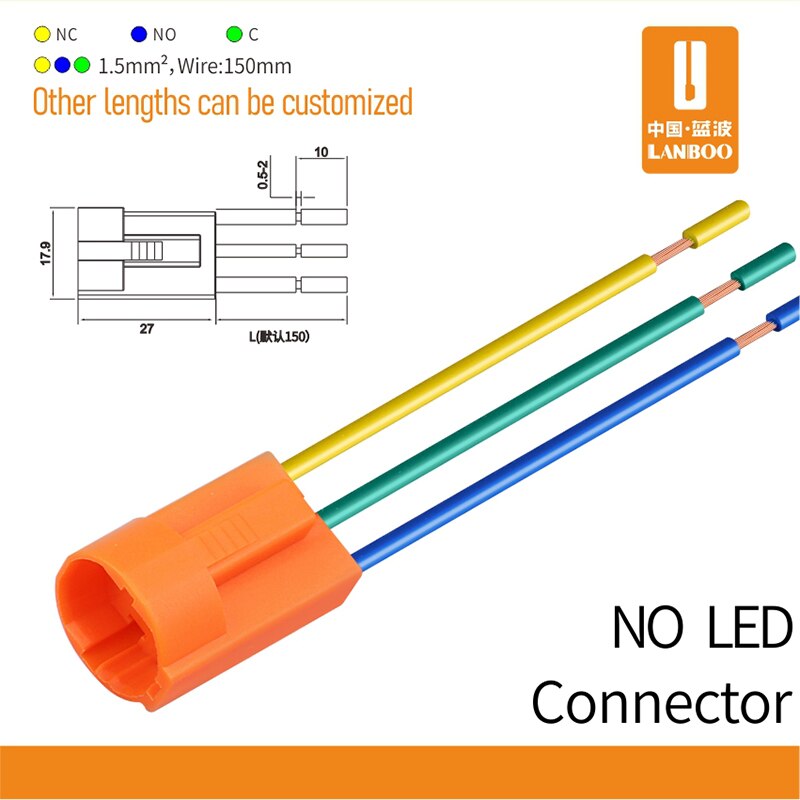 LANBOO 16mm waterproof high current metal button switch gear switch blue wave factory direct sales with indicator 5-24V: no LED  connector / Without Lamp