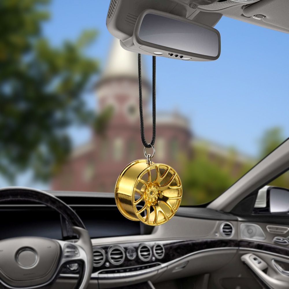 Bil ornament vedhæng metal hjulnav svinghjul hængende hip-hop auto interiør bakspejl dekoration dingle trim tilbehør