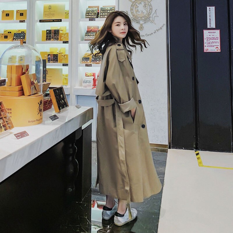 Mærke forår efterår løs trenchcoat til kvinder lang dobbeltradet duster coat dame kappe kvindeligt overtøj tøj
