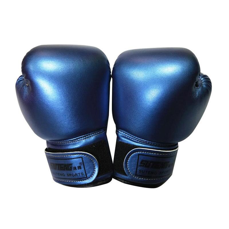 1 par 3-12 år børn børn boksehandsker åndbare pu læder kamphandsker sanda boksning træningshandsker: Blå