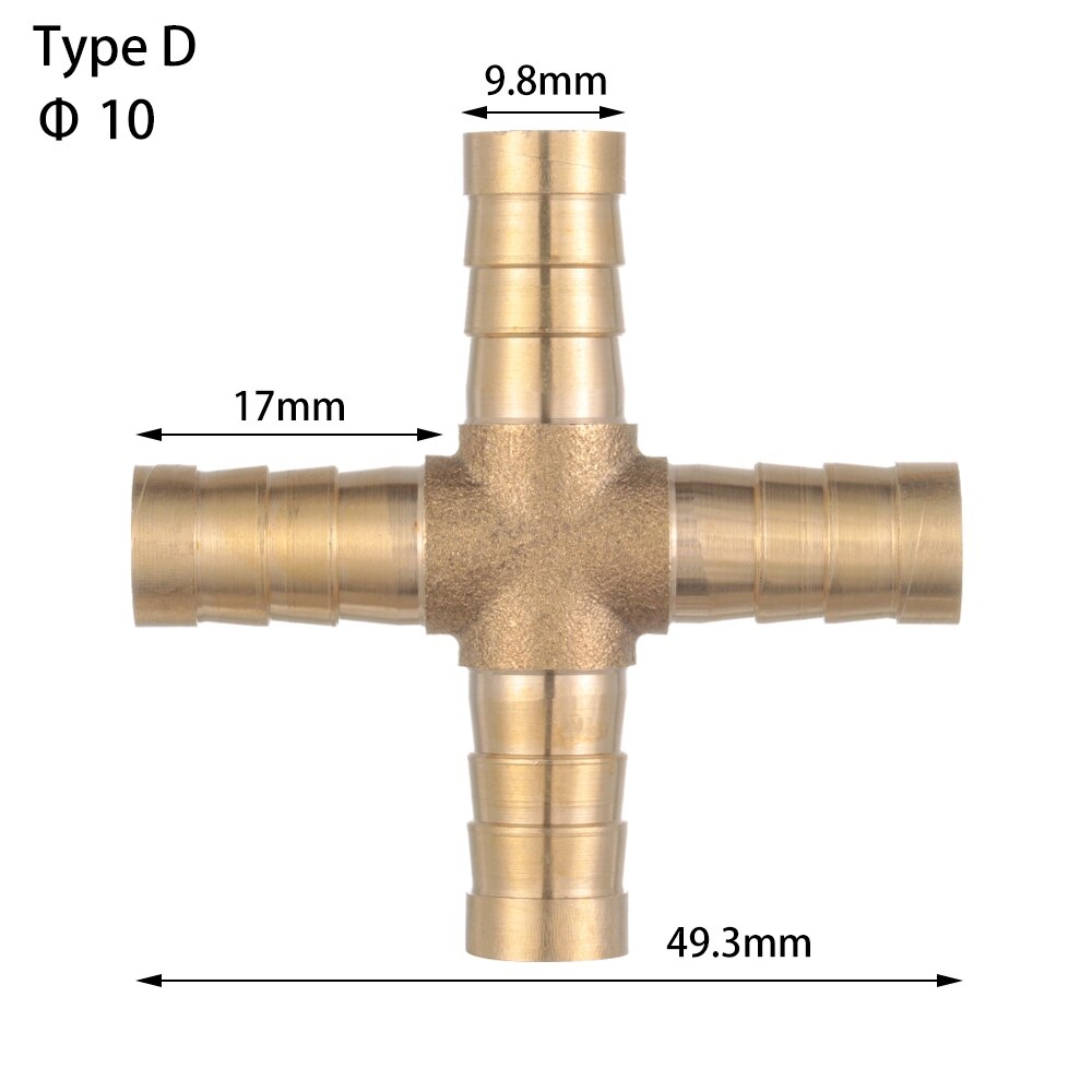 6/8/10/12mm connettori per tubi flessibili raccordo per tubo flessibile in ottone raccordo a gomito, gomito, croce, t, Y, connettore paratia: Type D 10mm