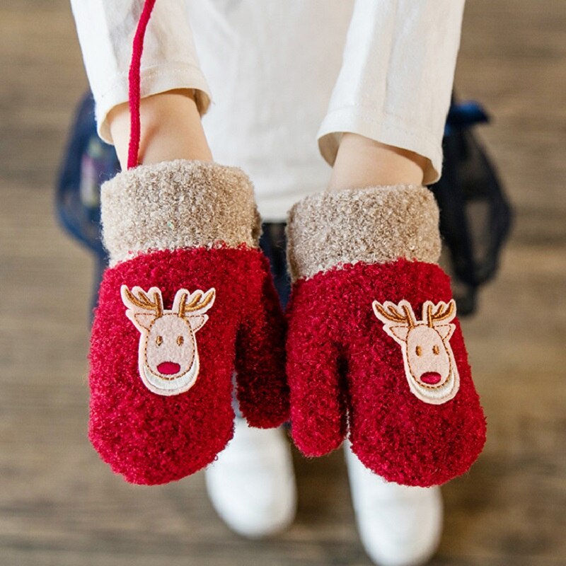 Winter Jungen Mädchen Plüsch Nähte Handschuhe Nette Elch Kleinkind Volle Finger Dicke Wärmer Handschuhe Fäustlinge freundlicher freundlicher Handschuhe: rot