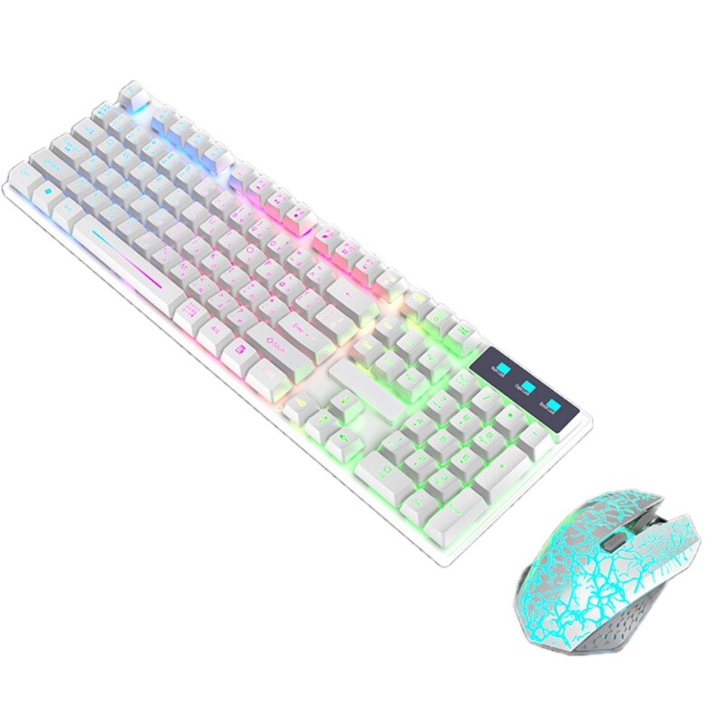 LED Gaming Keyboard and Mouse Combo T13 Rainbow Backlit USB Backlight Mouse,for PC Laptop Computer Game,Work: German white