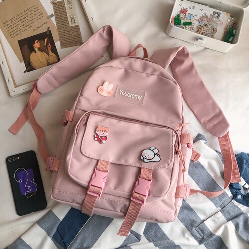 Femminile Rosa Carino Zaino Donne di Scuola di Nylon Impermeabile Zaini per Ragazzi di Grande Capacità Zainetto Harajuku 2020 Nuovo Bookbags: pink without toy