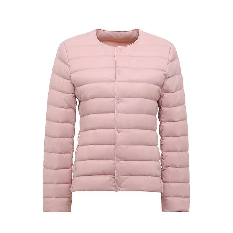 Dam vårjacka koreansk slim fit varm fodrad dunjacka ultralätt kragelös dam 90%  vit anddunsparka: Xxxl / Rosa
