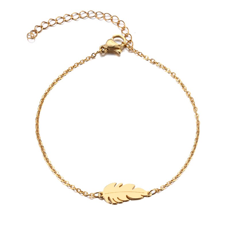 CACANA – Bracelet en acier inoxydable pour homme et femme, plume, couleur or et Rose, bijoux de fiançailles: Couleur or