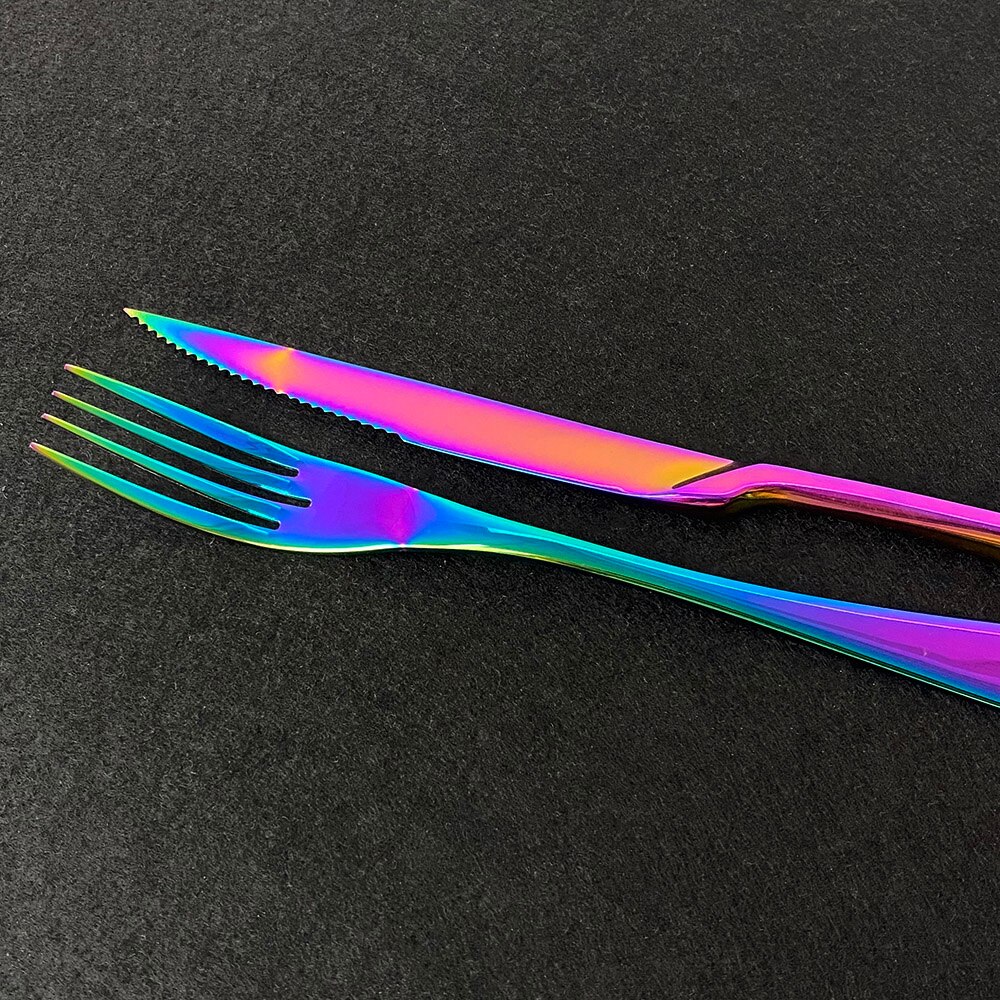 Western Rainbow Metal Cutlery Set Fork Knife Spoon Dinnerware 18/10 Stainless Steel Steak Fork Spoon Knife Set