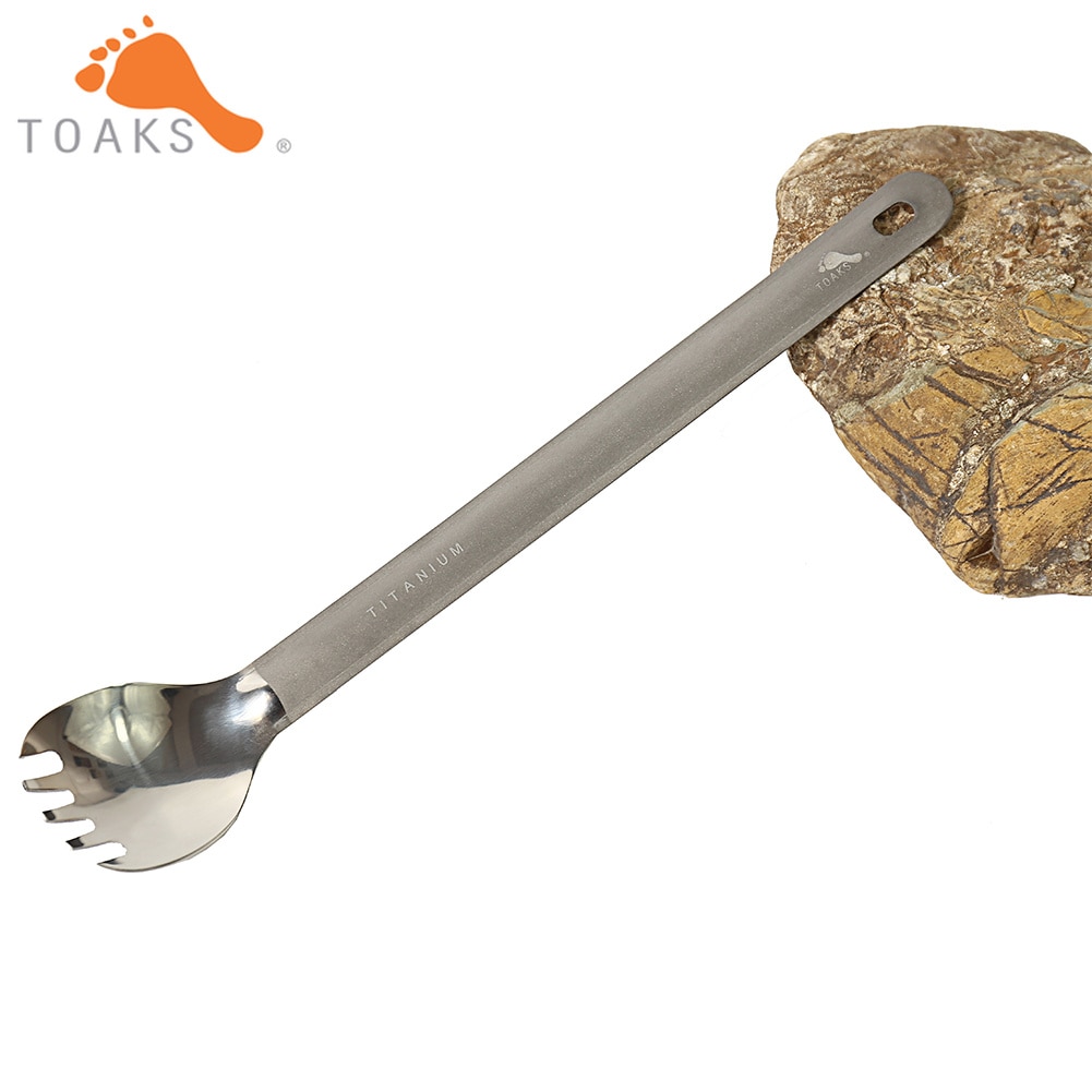 TOAKS SLV-14 Titanium Lange Handvat Spork met Gepolijst Kom Outdoor Picknick en Huishoudelijke Tweeërlei Gebruik Servies Lepel 220mm 19g