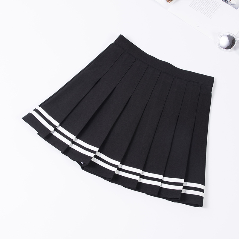 Faldas de cintura alta para mujer, minifalda a cuadros plisada a rayas con cintura elástica, estilo coreano inglés Y2k: XL / Negro