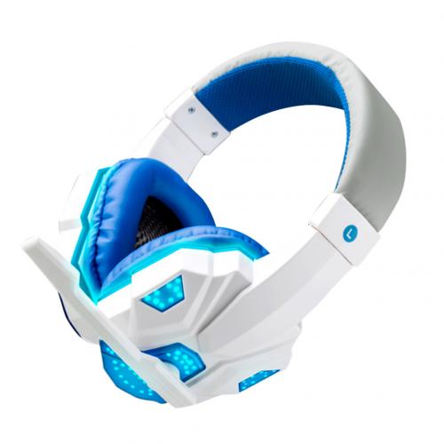 Wired Headset LED Light Soft Ear Muff Adjustable Over-ear PC Notebook Gaming Wired Headset: Blue  White led