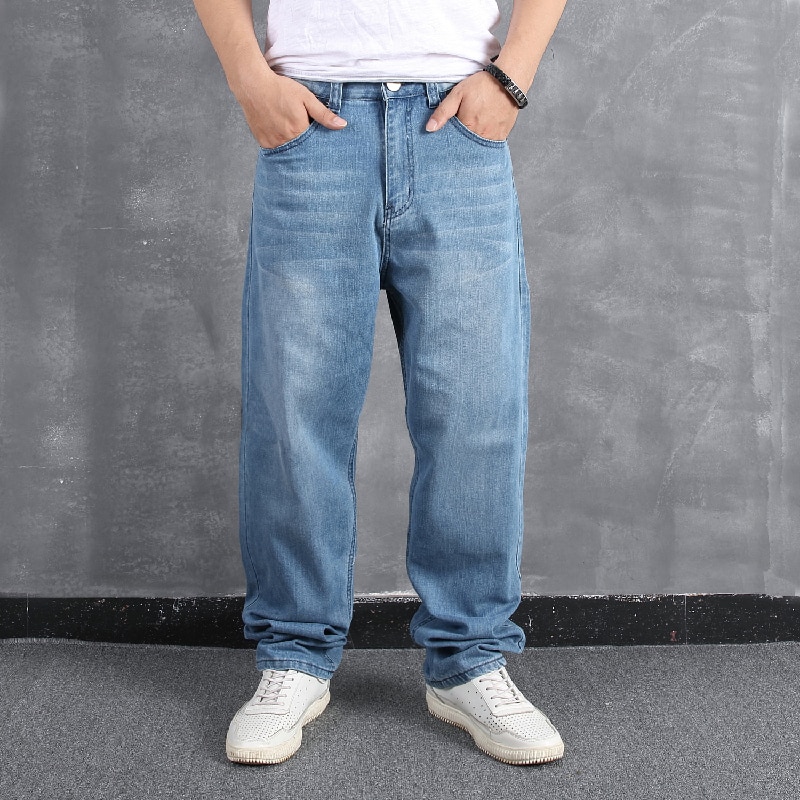 Men's Plus Size Baggy Hip Hop Jeans Pants Loose Skateboard Denim Men Jean Trousers Streetwear Plain Solid Plus Size 30-46