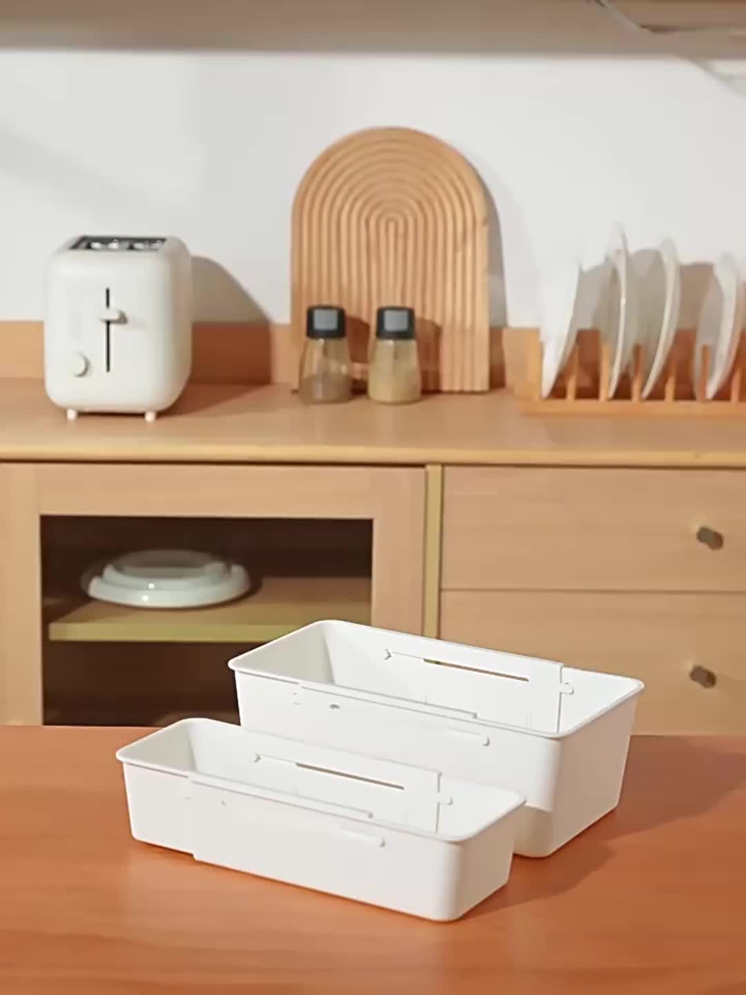 Caja de almacenamiento de compartimentos ajustable, cajón de almacenamiento retráctil funcional para el hogar con divisor de compartimentado