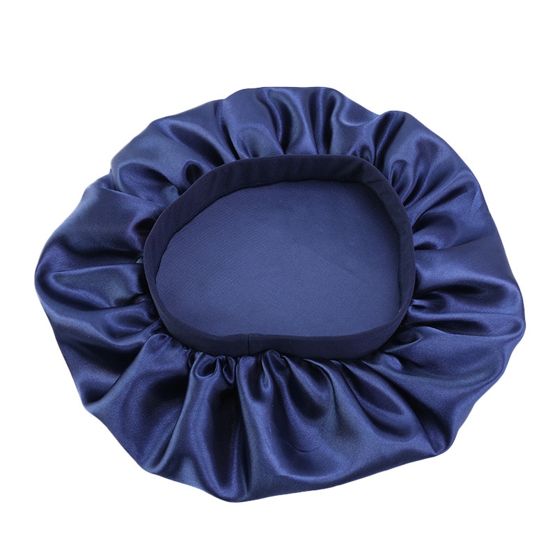 Gorro de satén liso ajustable para mujer, gorro de satén para el cuidado del cabello largo de seda, gorro de descanso para la cabeza, accesorios de estilismo, 32cm: Azul