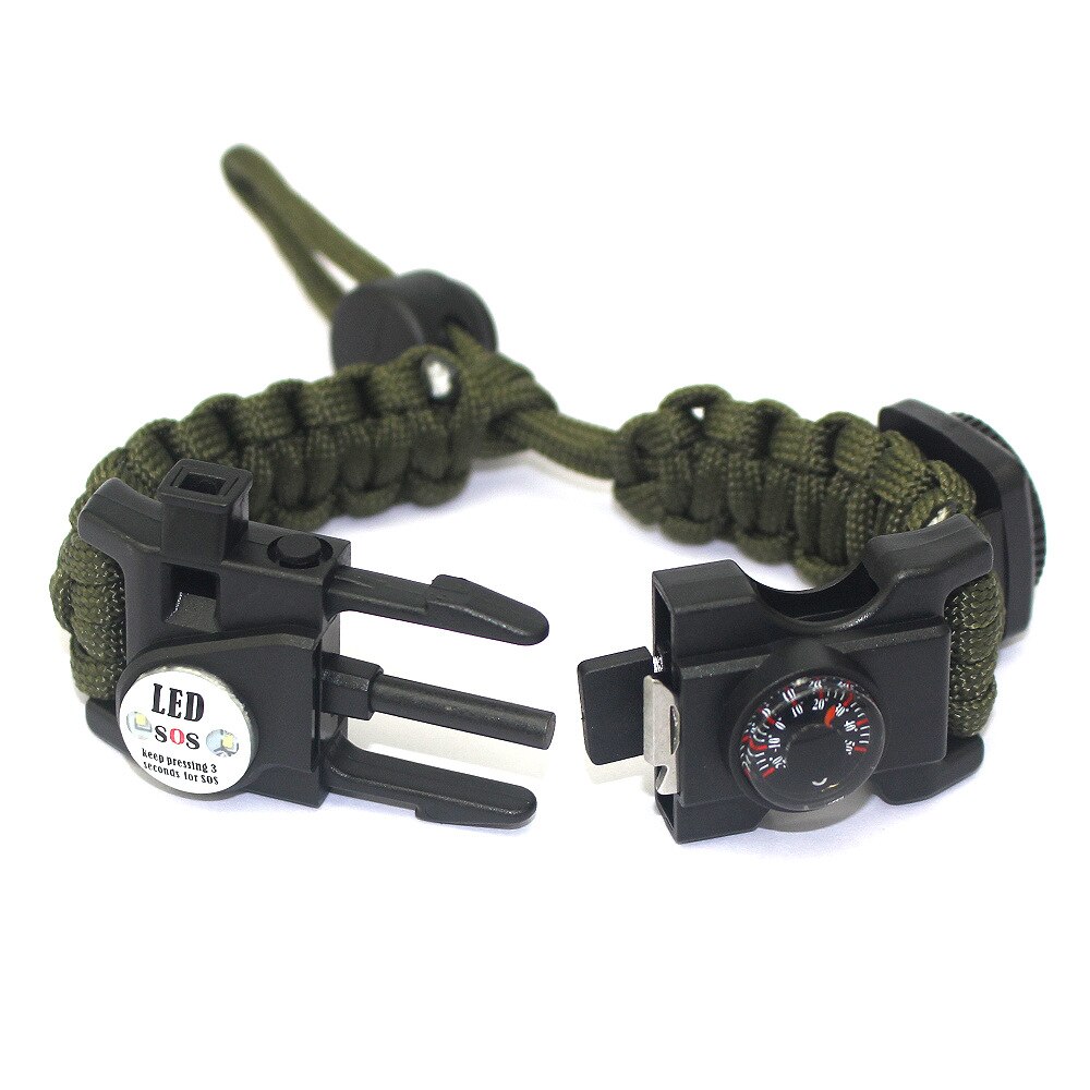 Pulsera de soga de supervivencia LED multifunción para hombre, luz de señal de emergencia multifuncional, silbato deportivo