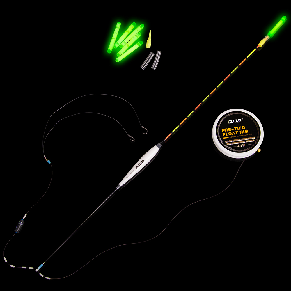 Goture Fishing Float +Pre-tied Fishing Rig with Main Line/Leader/Hooks+Chemical Night Light Stick Accessories For Carp Fishing