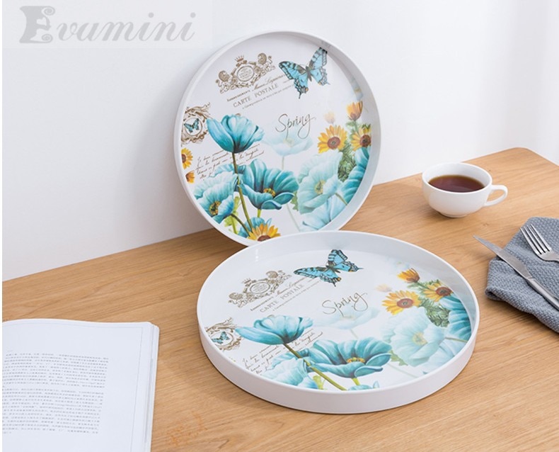 34cm,30cm rund tallerken tebakker til kage snacks/fest/hotel/hjem middag rose blomster fad til dumplings organisation mælk tallerken