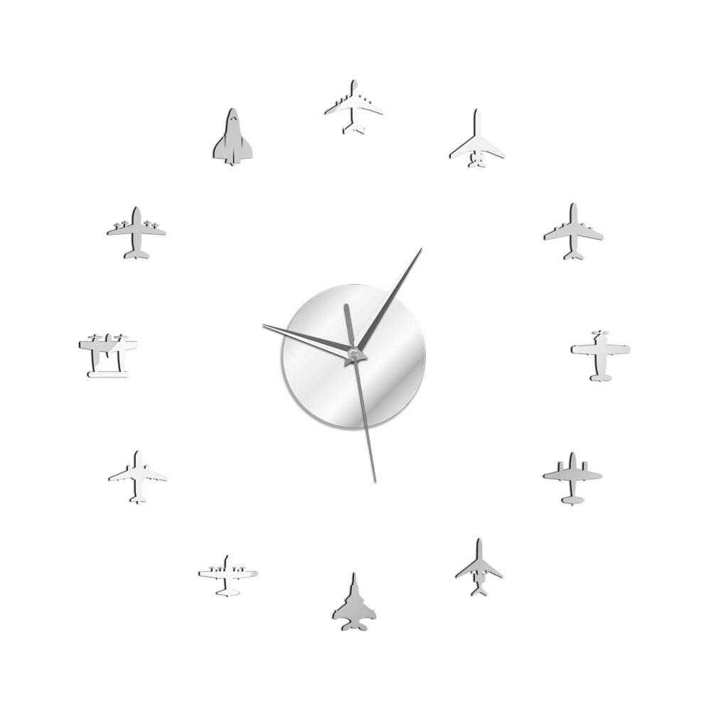 Pilot Airplane Contemporary Wall Clock Silent Quartz 3D Mirror Effect DIY Wall Art Modern Fly Plane Fighter Jet Klok