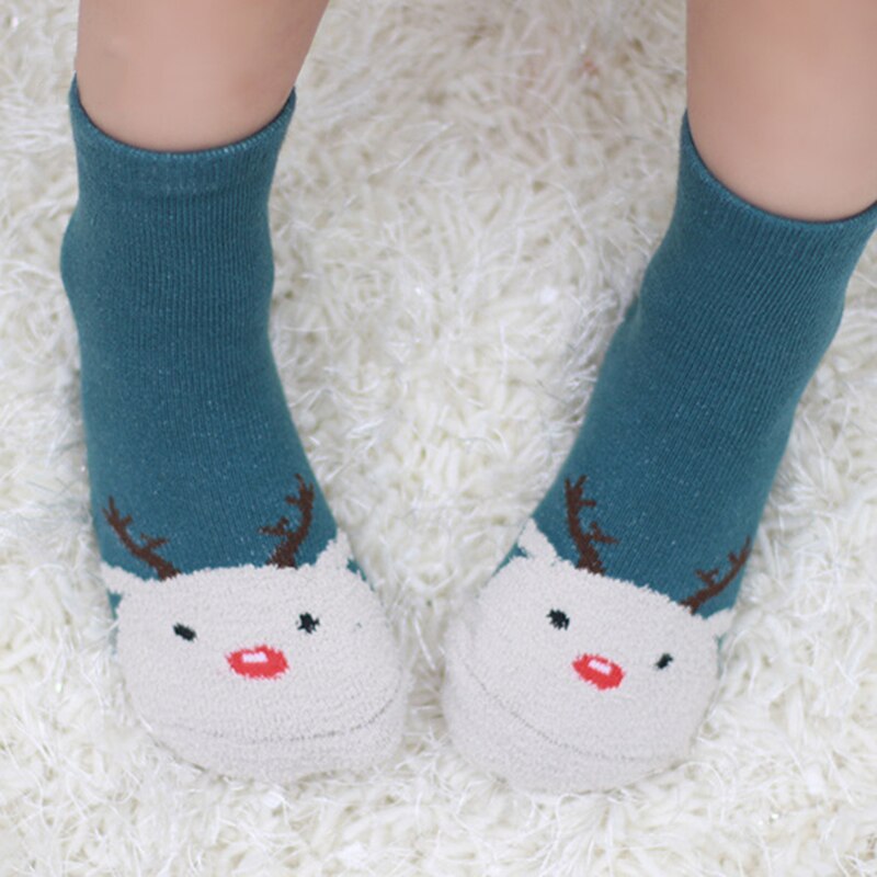 Hylidge Autumn Winter Coral Fleece Baby Socks for Newborns to 4 Years Children's Socks Christmas Santa Claus Elk Anti Slip Socks: Lake Blue / 6M