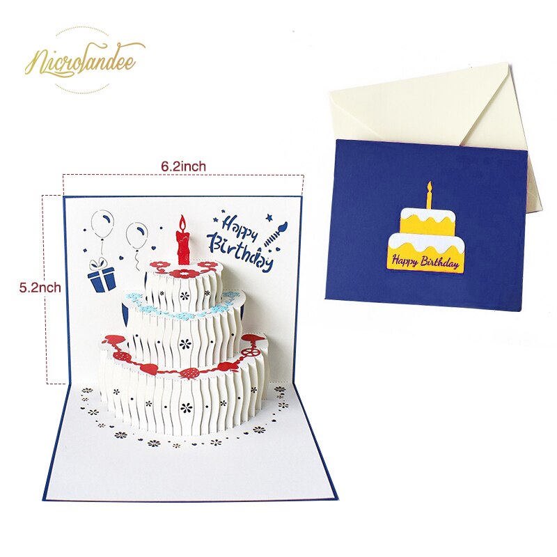 NICROLANDEE 3D Pop-Up Birthday/Greeting Cards Handmade Birthday Party Postcards Card with Envelopes for Your Loved Ones: Blue Cake