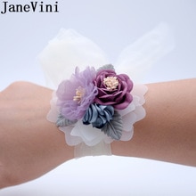 JaneVini-ramillete de flores artificiales para boda, nupcial, flor de muñeca, banda de muñeca de hoja, pulsera de dama de honor de novia, Demoiselle D'honneur