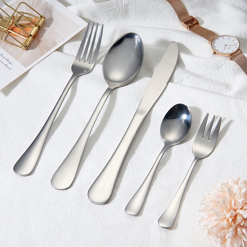 Tableware Cutlery Set Stainless Steel Cutlery Set Silver Fork Spoon Knife Cutlery Set Spoon Western Dinnerware Set Kitchen