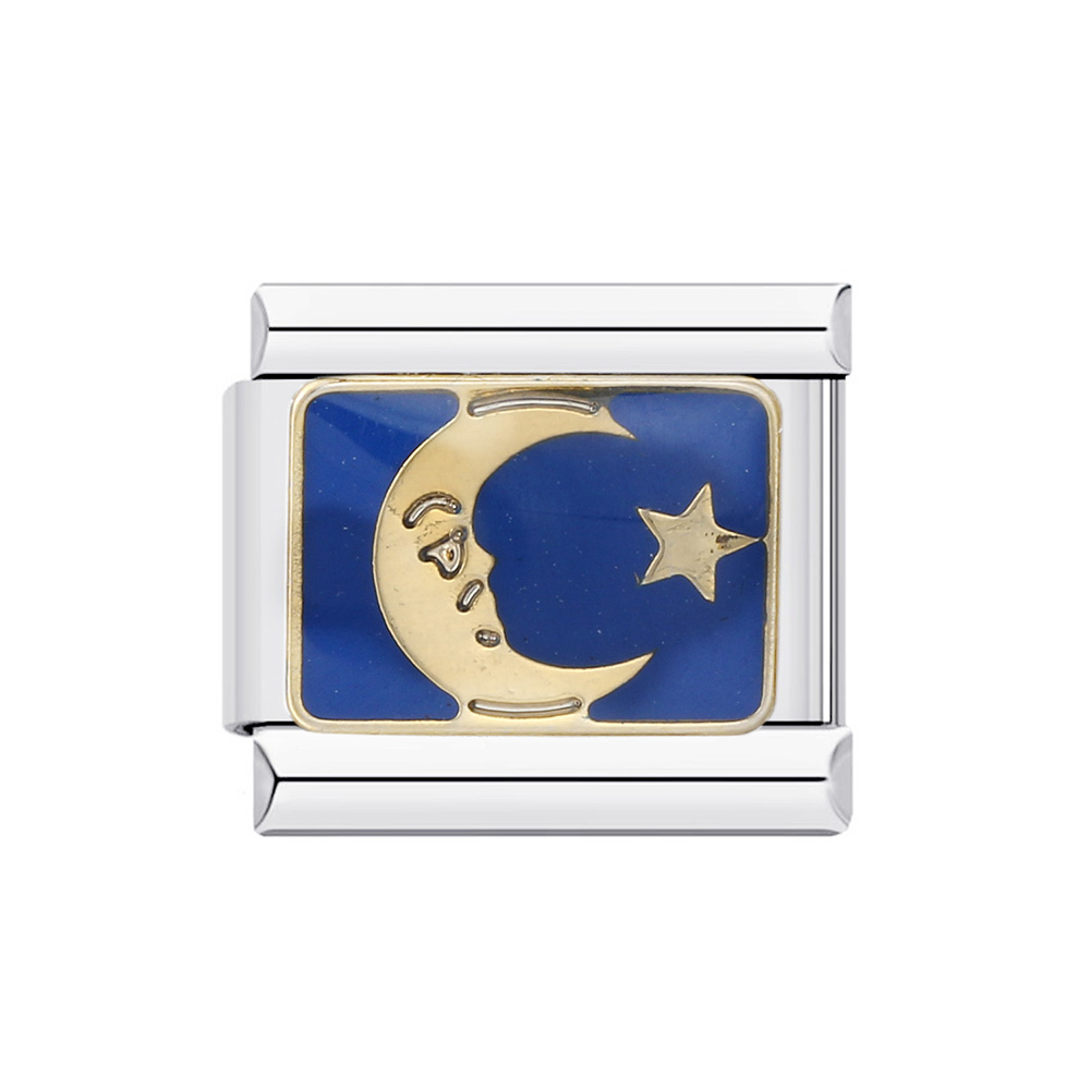 2025 azul esmalte ojo sol Luna estrella encanto enlaces italianos ajuste 9mm pulsera de acero inoxidable hacer joyería DIY: Zinc negro plateado