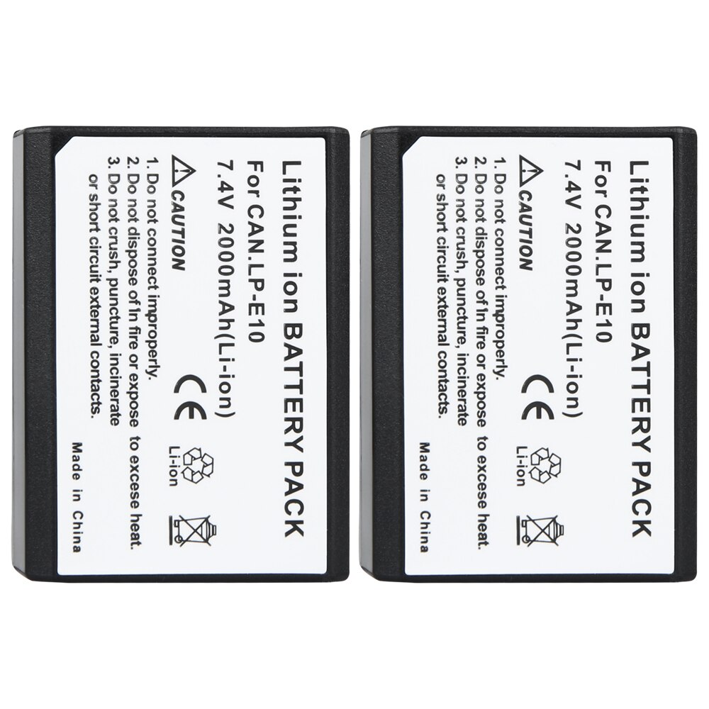 Volledig Gedecodeerd LP-E10 Vervangende Batterij Voor Canon Rebel T5 T3 Eos 1200D 1100D Kus X70 X50 Digitale Camera 7.4V 2000Mah: 2Batteries