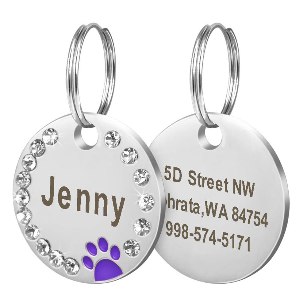 Placa de identificación de perro en blanco DIY, 25mm, accesorios para Collar de perro mascota, identificación de gato, etiqueta de identificación de acero inoxidable, etiquetas de nombre de pata de hueso antipérdida: Púrpura