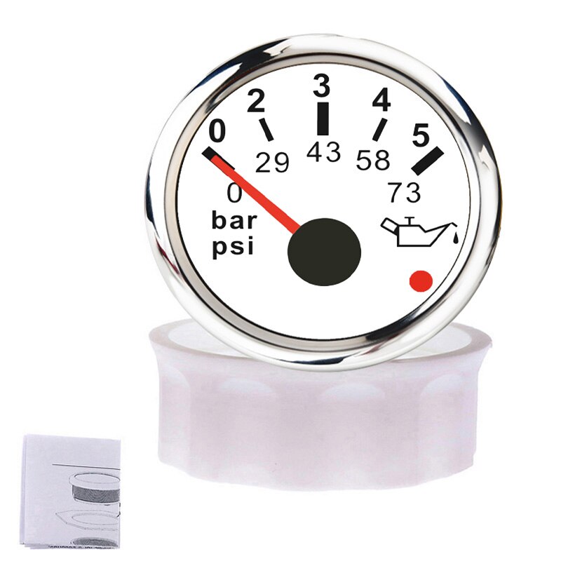 Indicador de presión de aceite de motor de 52mm para coche, 0 ~ 5Bar/ 0 ~ 10Bar para señal de 0-184 Ohm, indicador de presión de aceite con luz de alarma: 073psi WS