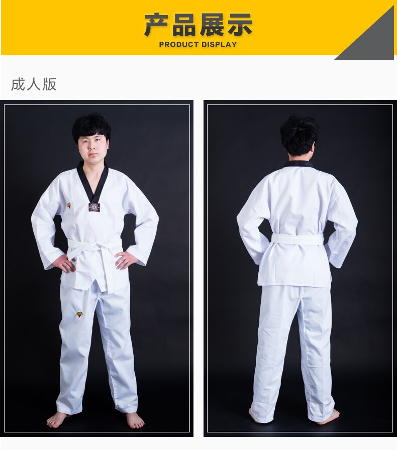 Voksen sort collaratak dobok taekwondo uniformer tae kwon do langærmet tøj sæt taekwondo tøj træningsdragt