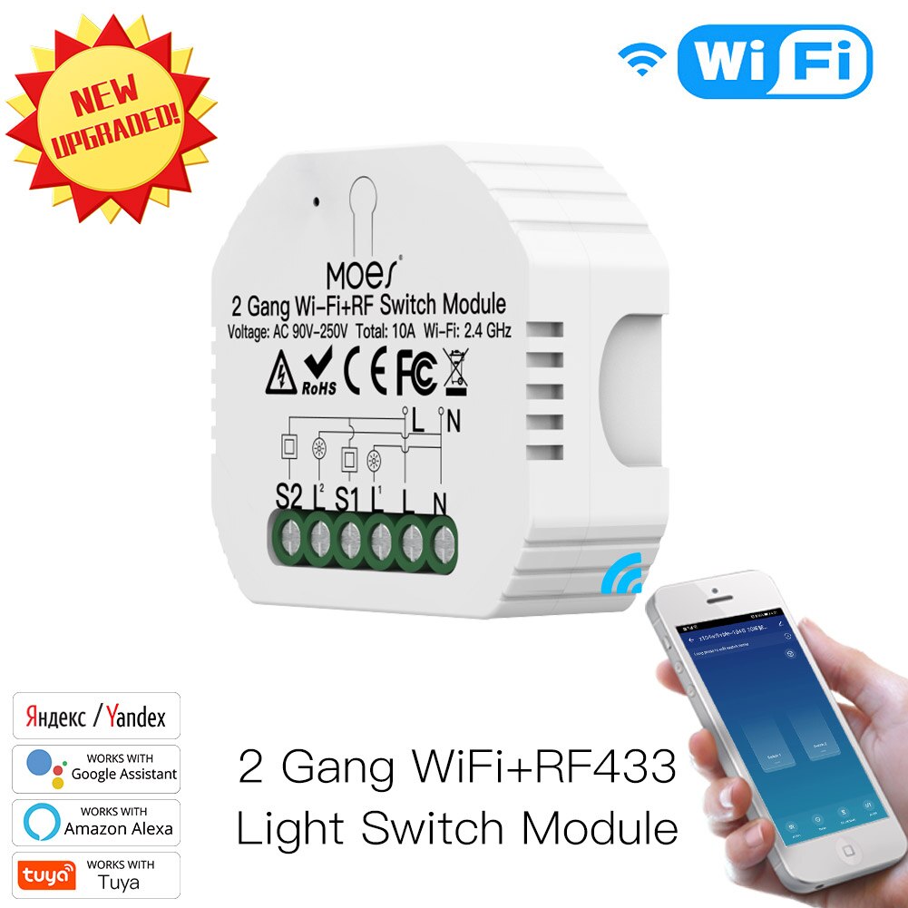 Smart Life Tuya Wifi RF Smart Light Switch Dimmer Module Diy Breaker Module Remote Control APP Echo Alexa Google Home 1/2/3 Way: WiFi RF 2G Switch